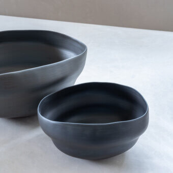 Distinguished Rina Menardi Noci vase crafted in dark muted gray ceramic with a matte textured finish
