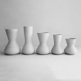 Exclusive Rina Menardi Giare vase crafted in Italy with a smooth matte finish and light gray-white ceramic form