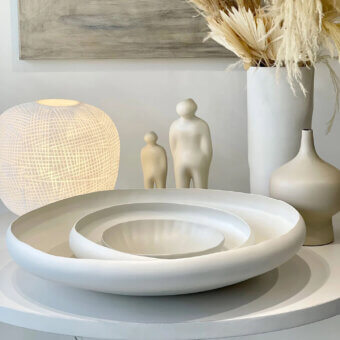 Exceptional Rina Menardi Luna centerpiece, nested bowls crafted in Italy with neutral beige material and smooth matte finish