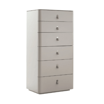 Luxury Alivar Kube chest of drawers in light grey‑taupe MDF finished with matte lacquer and recessed base