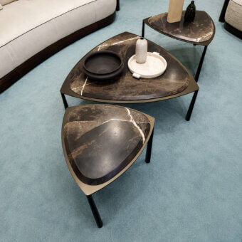 Exquisite Bellotti Ezio 2026-03/04/05 coffee table set with matte bronze metal and polished dark brown to black veining stone