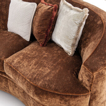 Luxury Bellotti Ezio 4010 sofa with mottled brown fabric, cocoa and chocolate tones, subtle piping, silhouette, rounded arms