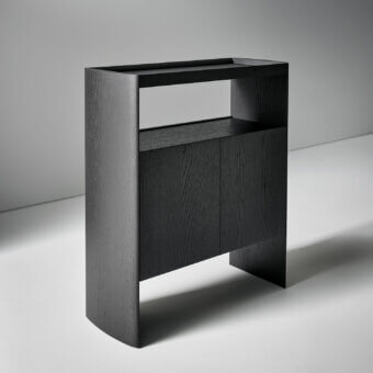 Exquisite Bonaldo Alicanto High Cupboard in charcoal oak matte finish with geometric silhouette and curved side panels