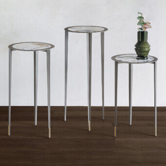 Luxury Brio Keramik Console by Cattelan Italia trio table with white-grey marble top and matte metal legs accented with gold‑toned feet