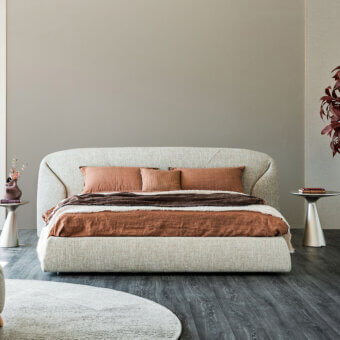 Exclusive Cattelan Italia Richard Bed with light beige‑taupe premium fabric upholstery and soft matte finish