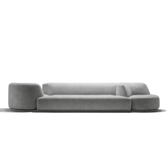 Elegant Alivar Bordone modular sofa in light-grey textile with matte finish rounded curves and pronounced horizontal emphasis