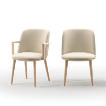High-end Costantini Pietro Kaleido chair with light-beige textile upholstery and beechwood frame in natural matte grain