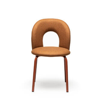 Luxury Chairs & More Paulin chair with plush upholstered seat, terracotta sculptural backrest and powder‑coated base finish