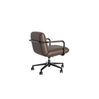 Luxury CPRN Homood Barry swivel armchair with brown leather seat, matte black metal wrap‑around armrest frame