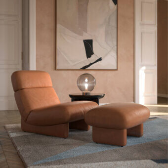 Luxury CPRN Homood Brenda Lounge Chair premium leather warm cognac tone contemporary rounded wide reclining ottoman