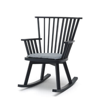 Distinguished Gervasoni Gray 29 rocking chair with ash wood in dark finish, slatted backrest and medium textured cushion