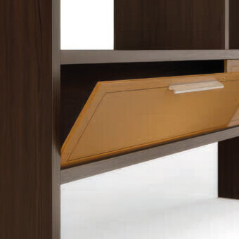 Exquisite Codutti Genesis office bookcase with wengé finish wood veneer structure and silver handles