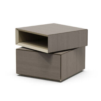 Sophisticated Furla Casa Geo nightstand in Rovere Argilla veneer with birch plywood drawer and swivel upper unit