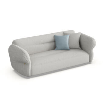 Elite Furla Casa Moonstone sofa in light grey ribbed textile with organic silhouette and black beech wood feet