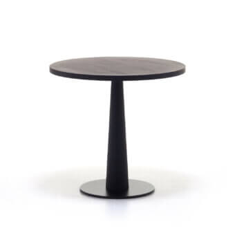 Sleek Gervasoni Gray 39 Bistrot table with thin circular top, tapered conical pedestal in dark matte finish