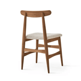 Refined Modesign Bologna chair featuring medium brown wood frame with matte finish alongside off-white textile seat cushion