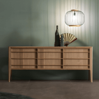 Luxury Modesign Shangai sideboard crafted from natural brown wood with refined matte finish plus slender tapered legs
