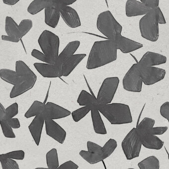 Exquisite Tecnografica wallcovering featuring contemporary botanical design with stylized floral motifs in dark gray on off-white matte paper