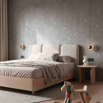 Sophisticated Tecnografica Italian Wallcoverings botanical mural in muted taupe paper or synthetic with matte textured look