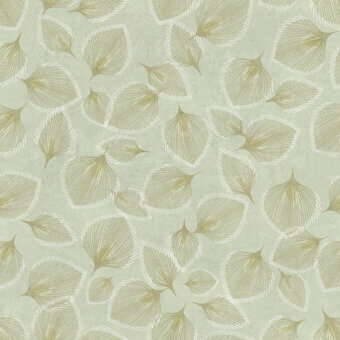 Sophisticated Tecnografica wallcovering in sage olive white and golden yellow with matte textile finish