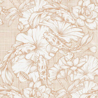 Exquisite Tecnografica wallcovering featuring continuous graphics in soft beige, peach, and cream with a smooth matte finish