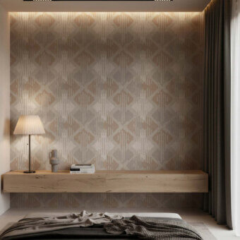 Sophisticated Tecnografica Italian Wallcoverings modular wallcovering featuring abstract diamond motif synthetic material matte textured finish