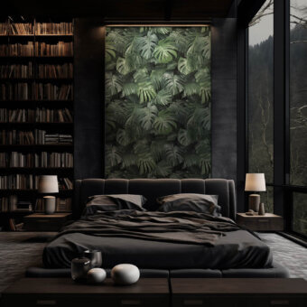 Sophisticated Tecnografica wallcovering with contemporary botanical monstera foliage pattern and textured finish