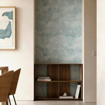 Sophisticated Tecnografica wallcovering featuring contemporary fan motifs in pale blue gray with matte texture