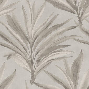 Luxury Tecnografica Italian Wallcoverings botanical wallcovering in muted grey palm foliage on light taupe matte surface