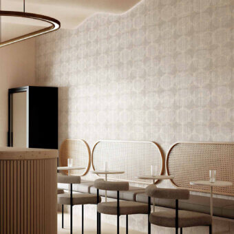 Exquisite Tecnografica Ritual wallcovering in off white and taupe with matte vertical texture