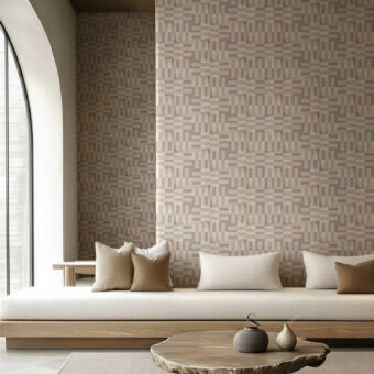 Luxury Tecnografica modular wallcovering featuring continuous graphics with geometric repeating rectangular pattern matte finish