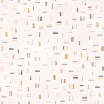 Sophisticated Tecnografica wallcovering featuring abstract segments in blue, ochre, peach, grey on off-white base