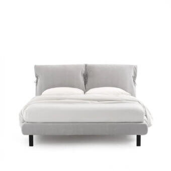 Elegant Noctis Eden Advance bed featuring dual-cushion upholstered headboard in soft light grey fabric with decorative bows