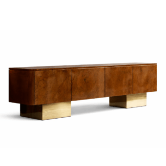 Exquisite JR Home by John Richmond sideboard in elm wood burl veneer with pale gold lacquer finish