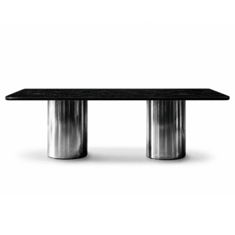 Exquisite JR Home John Richmond Darren JR-152-R rectangular table featuring natural quarried marble and nickel black antique columns
