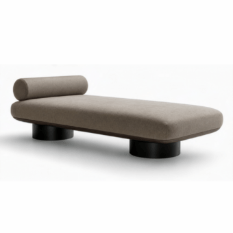 Luxury Ethan JR-125 Chaise Lounge in light brown textile with Nero Titanio matt lacquer cylindrical architectural bases