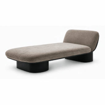Luxury Grace JR-124 chaise lounge in grayish-beige textured fabric with Nero Titanio matt finish sculptural plinth bases