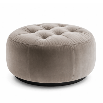 Luxury Hillel JR-132 ottoman in light taupe textile with button-tufted detailing and sleek black matt lacquer recessed base