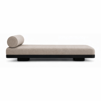 Elegant JR Home by John Richmond Janis JR-126 chaise lounge in light beige textile with Nero Titanio matt base