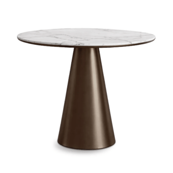 Luxury Kate JR-154/BT Bistrot table with circular natural marble top and conical pedestal base in Nickel Bronze Matt finish