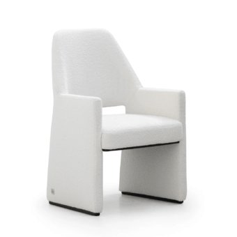 Sophisticated JR Home by John Richmond high back armchair in white bouclé textile and black ash wood