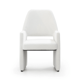 Elegant JR Home by John Richmond armchair in off-white fabric with black open-pore ash wood base and geometric silhouette