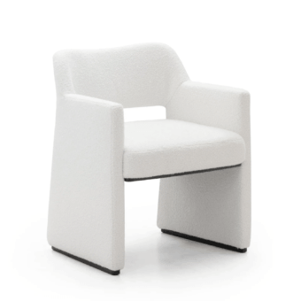 Sophisticated JR Home John Richmond Keith JR-791 armchair in off-white bouclé textile featuring ash wood base rails