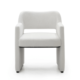 Luxury Keith JR-791 armchair in off-white looped fabric with solid Ash wood structure and black open-pore stain finish