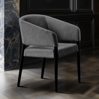 Elegant JR Home Nate JR-166 armchair in dark gray textured fabric with black open-pore ash wood base