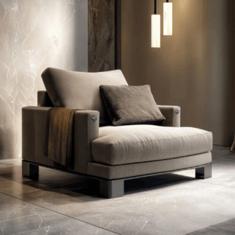 Exquisite JR Home Noel JR-726 lounge chair in textured light taupe fabric with Nickel Black Antique metal star insert