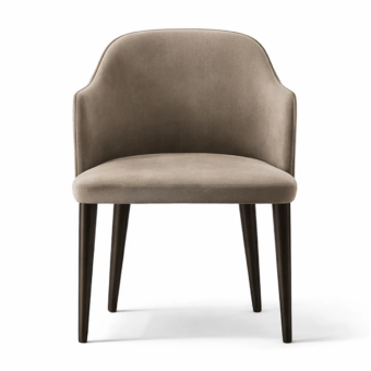 Refined JR Home John Richmond armchair featuring taupe textile and black open pore ash wood base