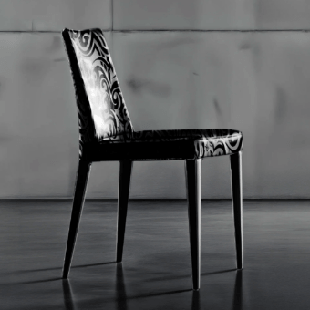 Elegant JR Home John Richmond Pat JR-163 chair with black white tribal tattoo print upholstery and open-pore ash wood legs
