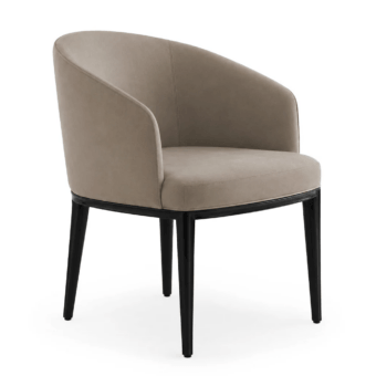 Luxury JR Home by John Richmond Porl JR-151 armchair in matte taupe textile with curved shell plus glossy dark tapered…