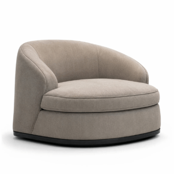 Sophisticated John Richmond Vicky JR-721 lounge chair in medium-toned greige textile with black matt lacquer base